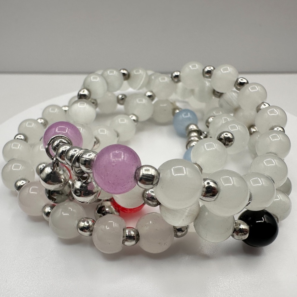 Vintage 90s White Glass Beaded Multi Strand Boho Bracelet Y2K Jewelry